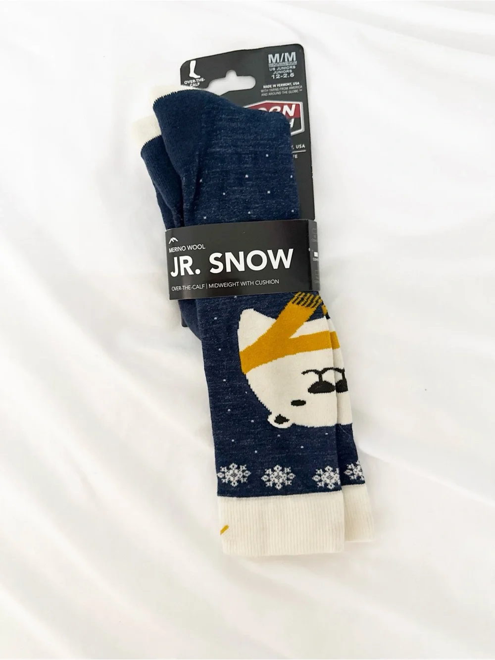 Jr. Snow Kids' Navy Polar Bear Merino Wool Crew Socks